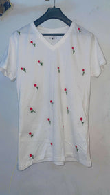 Embroidered T-Shirt | Women Tops & Shirts | White | Medium | New
