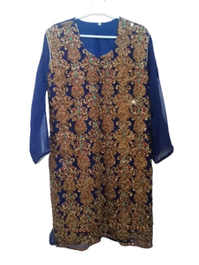 Navy Blue Chiffon Gharara Suit | Women Locally Made Formals | X Large | Preloved