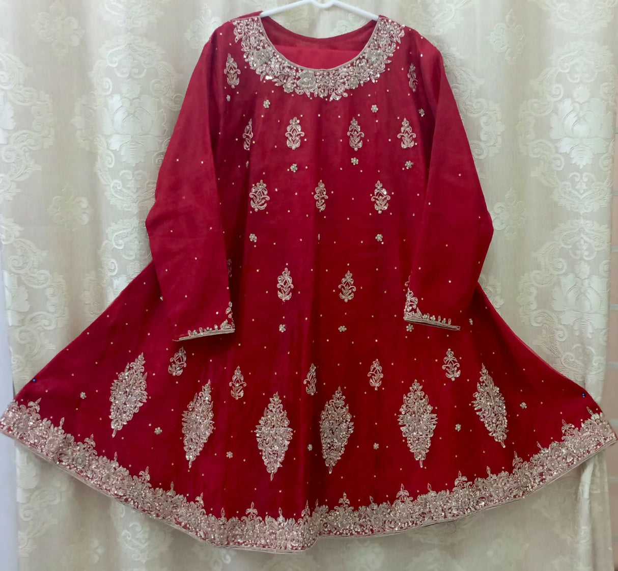 Red Handmade Embroidered Frock | Women Zari Embroidered Frock | Worn Once