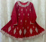 Red Handmade Embroidered Frock | Women Zari Embroidered Frock | Worn Once