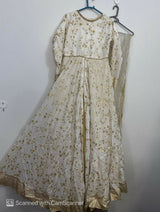 Off White Banarsi Border Silk Frock | Women Locally Made Formals | Small | Worn Once