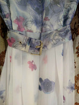 Floral Chiffon Maxi | Women Frocks & Maxis | Small | White & Purple | Preloved