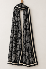 Black Printed Silk Scarf | Women Accessories | Hijabs & Scarves | Black | Worn Once