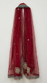 Embroidered Duppata | Women Accessories | Duppatas & Shawls | Red | Large | Preloved