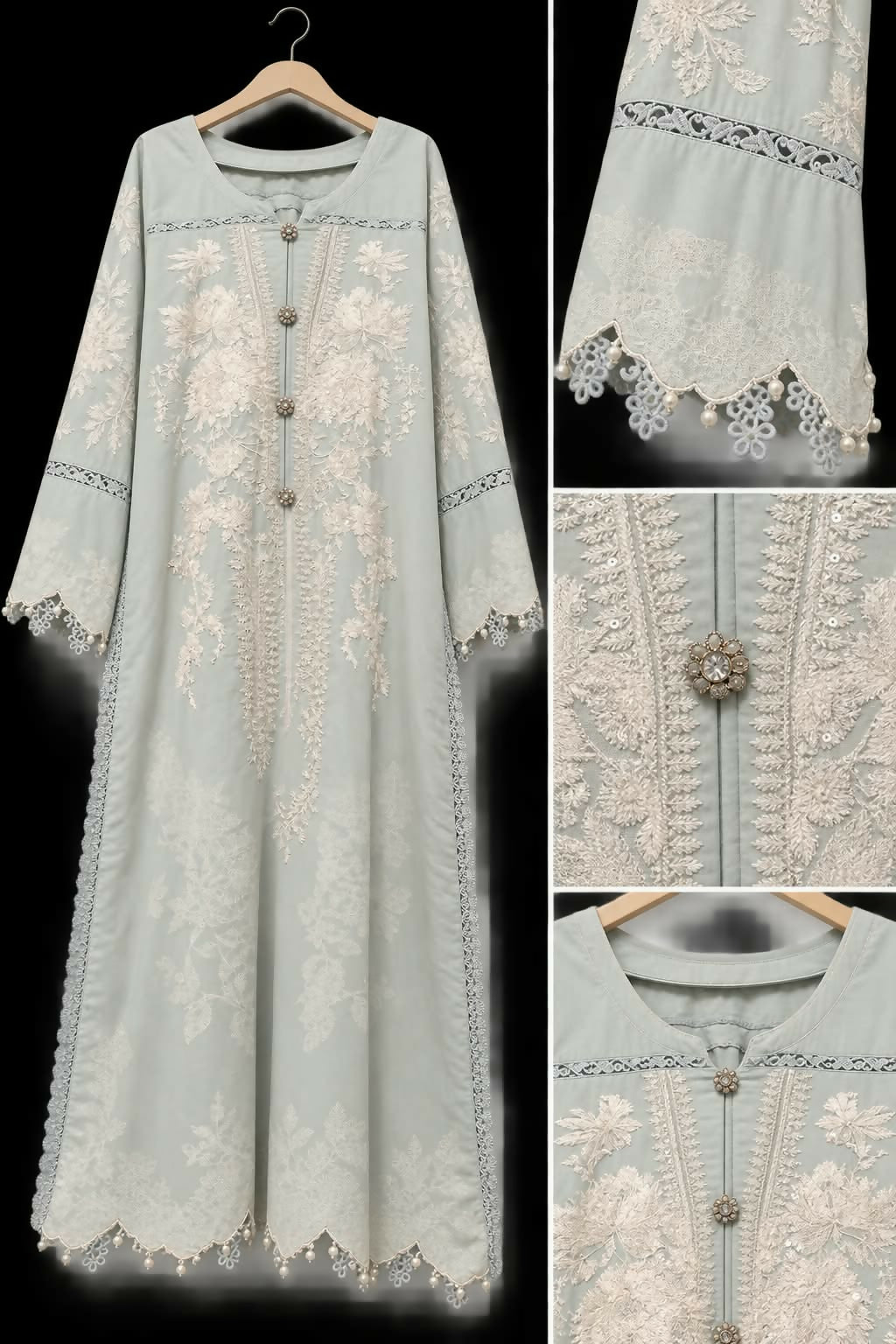 Light Sky Blue Shirt Embroidered | Women Locally Made Kurta | Large | Preloved