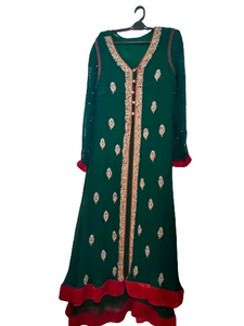 Bottle Green Open Frok Double Maxi | Women Locally Made Formals | Large | Preloved