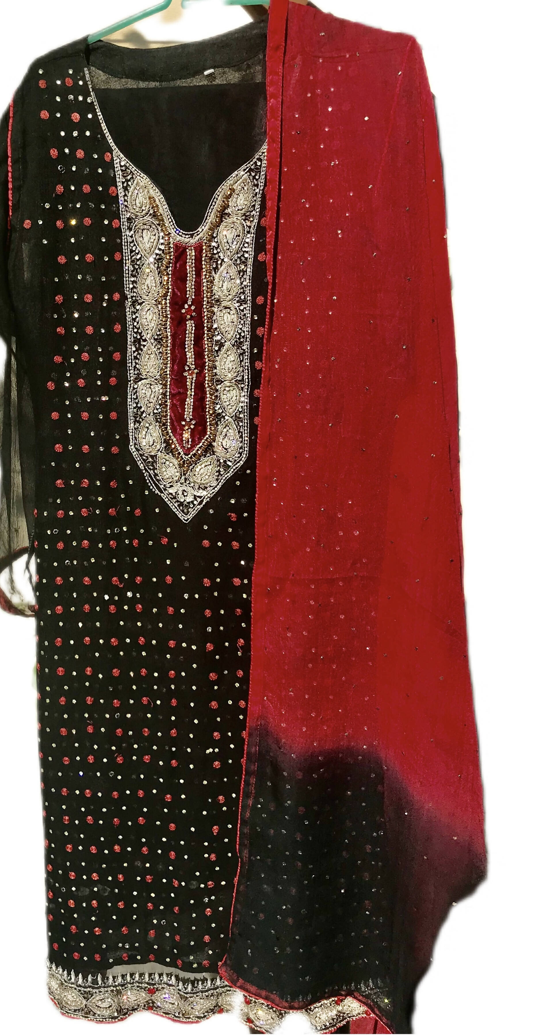 Black Red Embroidered women kurta and flapper | Women Formals | Preloved