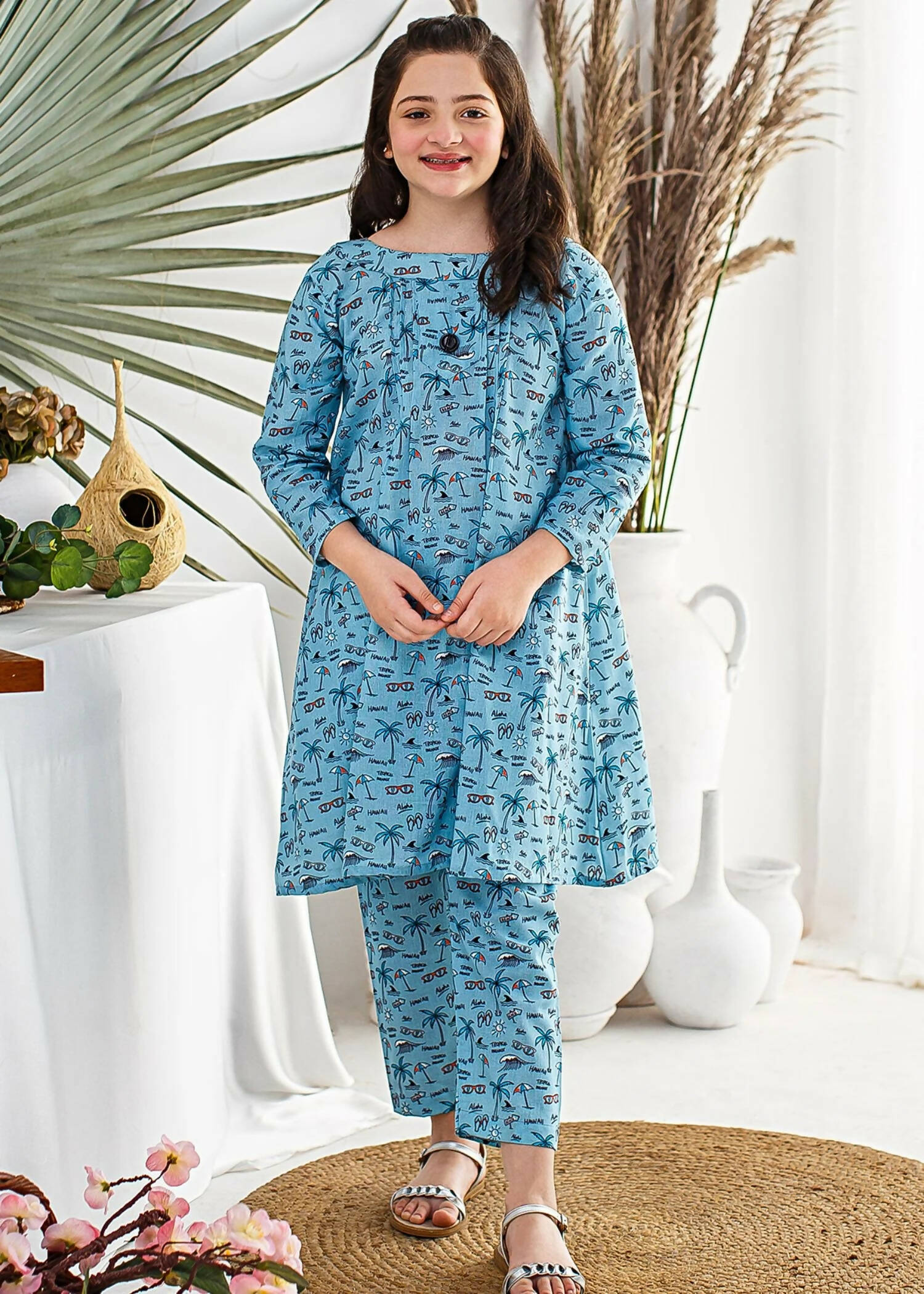 Moonlit Meadows| Girls Shalwar Kameez All Sizes Brand New with Tags  5-6Y Khaddar Blue