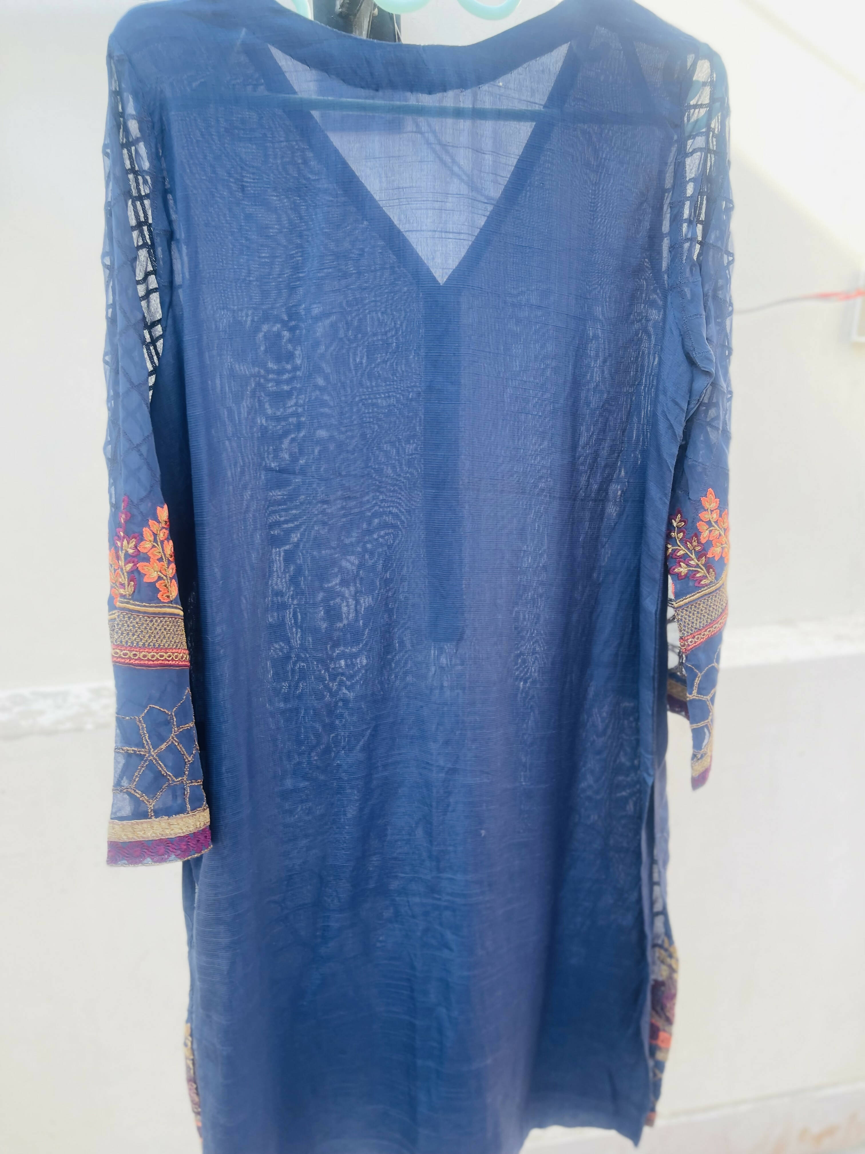 Dhanak | Navy blue embroidered kurta | Women Branded Kurta | Worn Once