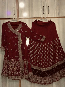 Stunning Maroon Frok with Sharara | Women Locally Made Formals | Medium | Worn Once