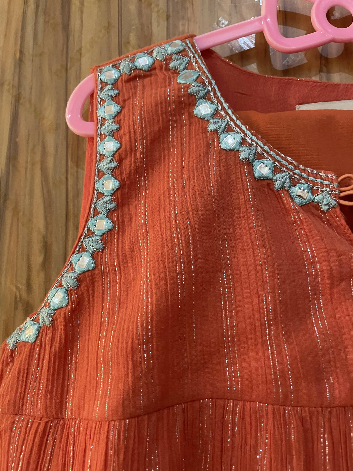 hopscotch | پتلون کے ساتھ نارنجی فراک (6-8 سال) | لڑکیوں کی شلوار قمیض | ایک بار پہنا۔