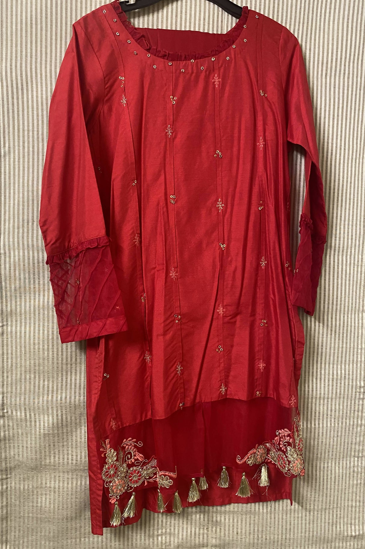 Khaddi Net Red Kurta | Women Locally Made Kurta | Small | Worn Once