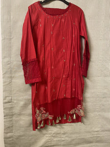 Khaddi Net Red Kurta | Women Locally Made Kurta | Small | Worn Once