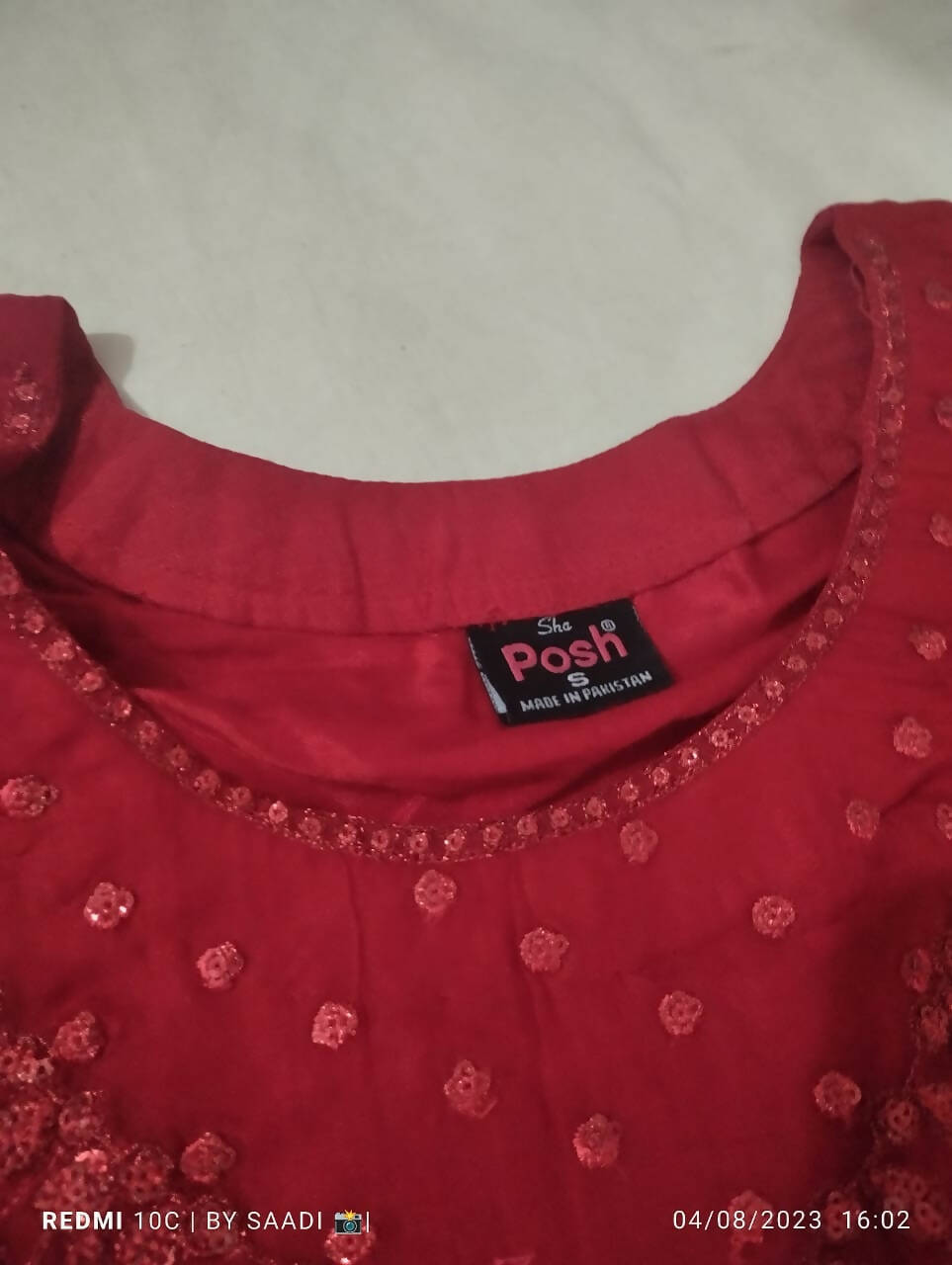 ShaPosh | Red Embroidered Kurta | Women Branded Kurta | Small | Worn Once