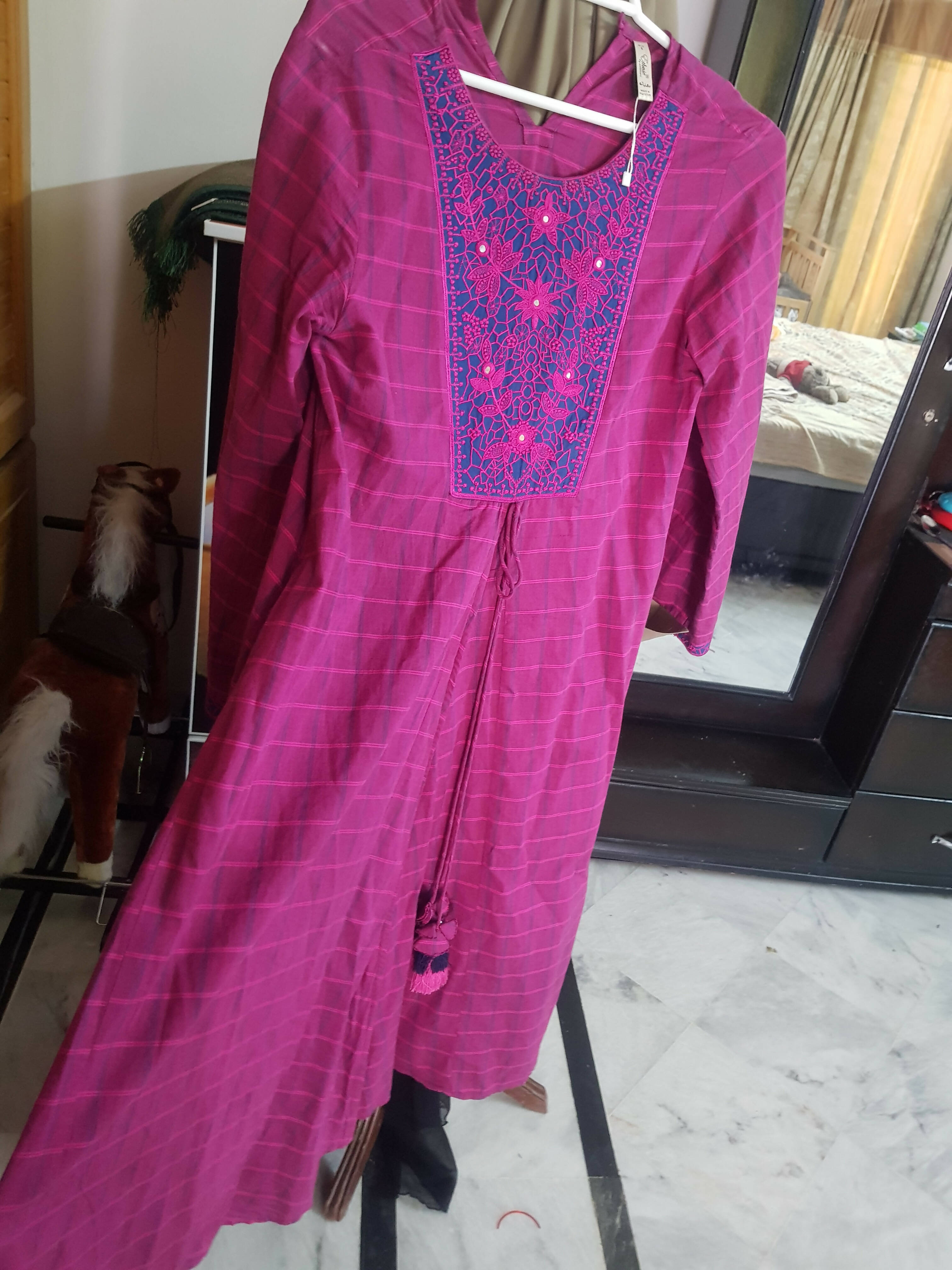 Ethnic | Pink flared Embroidered shirt | Women Branded Kurta |Small | Worn Once