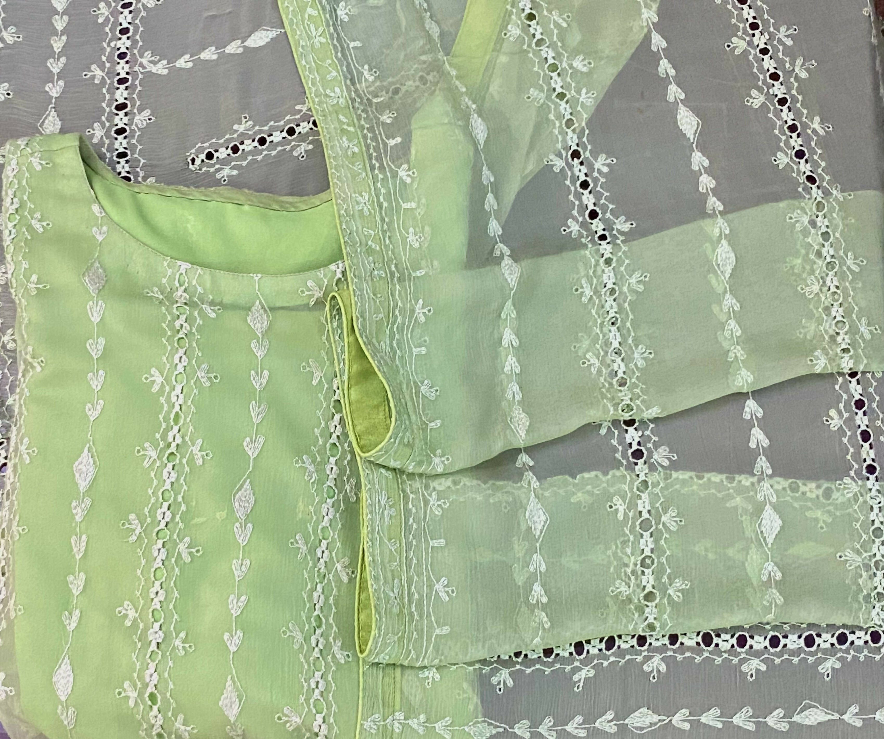 Pistachio Green Embroidered Shirt and Dupatta (Size: L ) | Women Formals | Worn Once