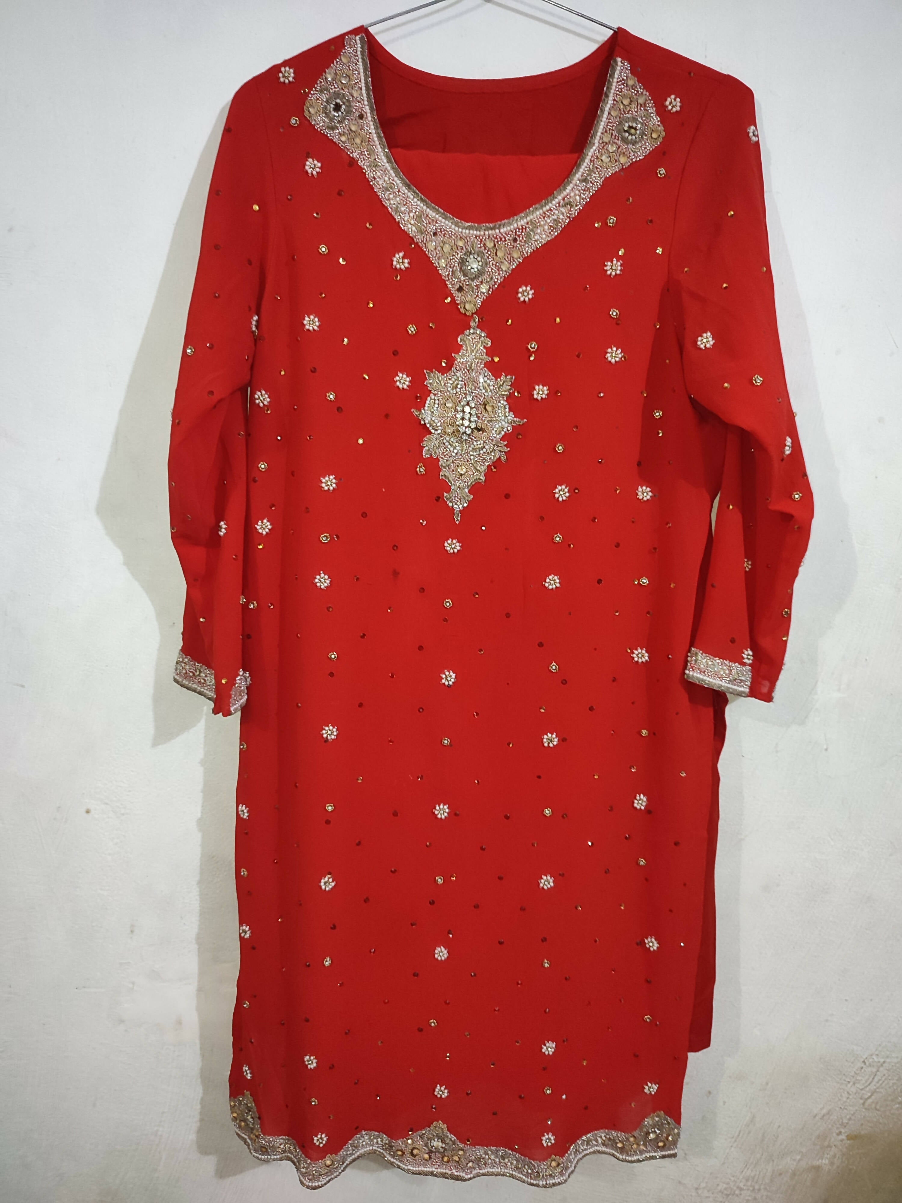 Red Zari Work Suit | Women Locally Made Formals | Large | Preloved