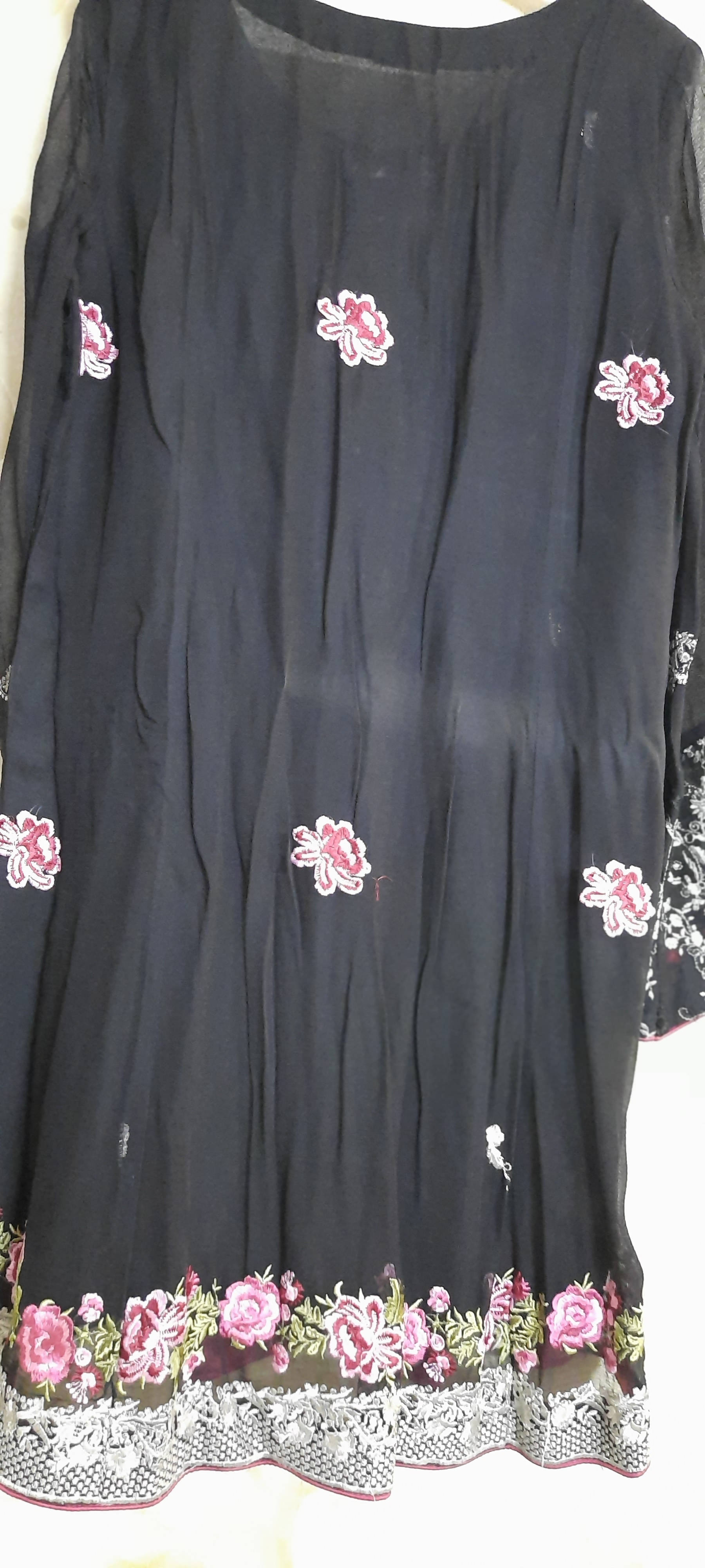 Black Formal Chiffon 3Pc | Women Formals |Medium| Preloved