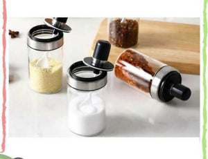 Set of 2 Spice Jars with Spoon Attached with Lid | Home & Decor | Brand New with Tags