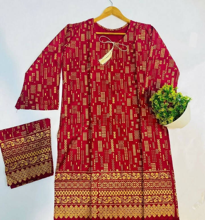 Red Printed 2 Pc Women Stitched Suit | Women Locally Made Formals | Brand New