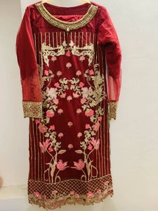 Maroon Fully embroidered suit 3 pc | Women Formals | Preloved