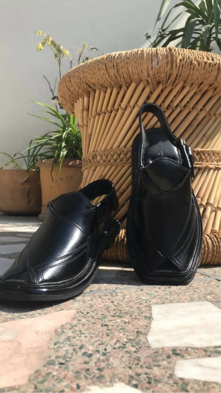 Black Peshawari Sandal | Men Accessories & Footwear | Chappals & Sandals | Size: 10 | New