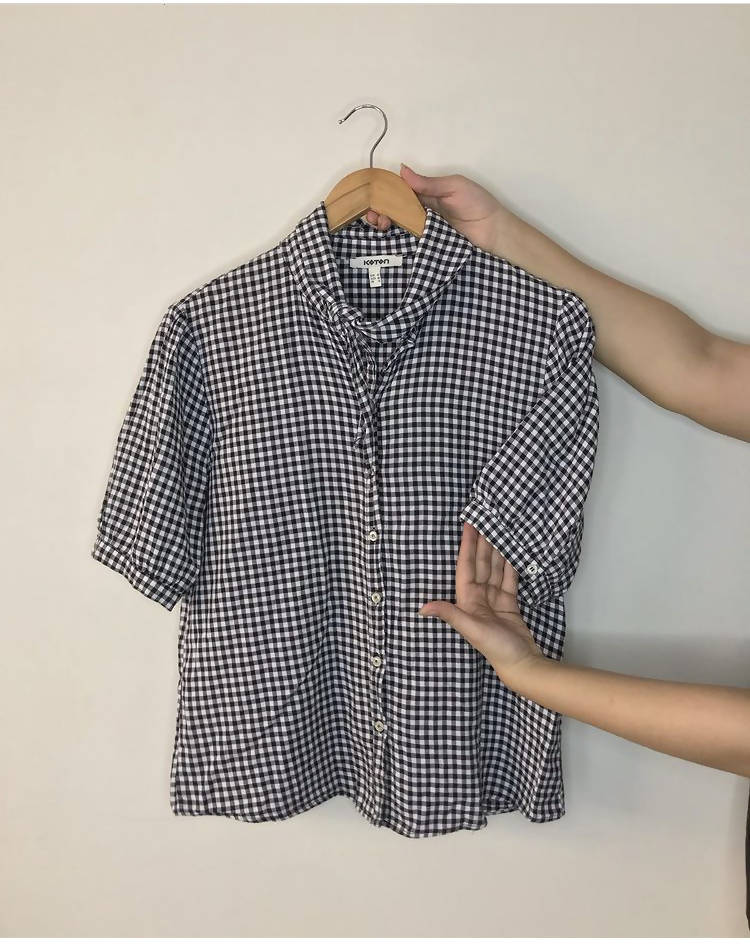 Koton | Black Button Up Checkered Shirt | Women Tops & Shirts | Small | Preloved
