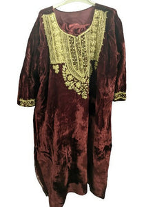 Red Embroidered Velvet Dress (Size: L ) Women Formals | Worn Once