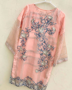 Organza Chiffon Peach 3 Piece Suit | Women Formals |Large |New