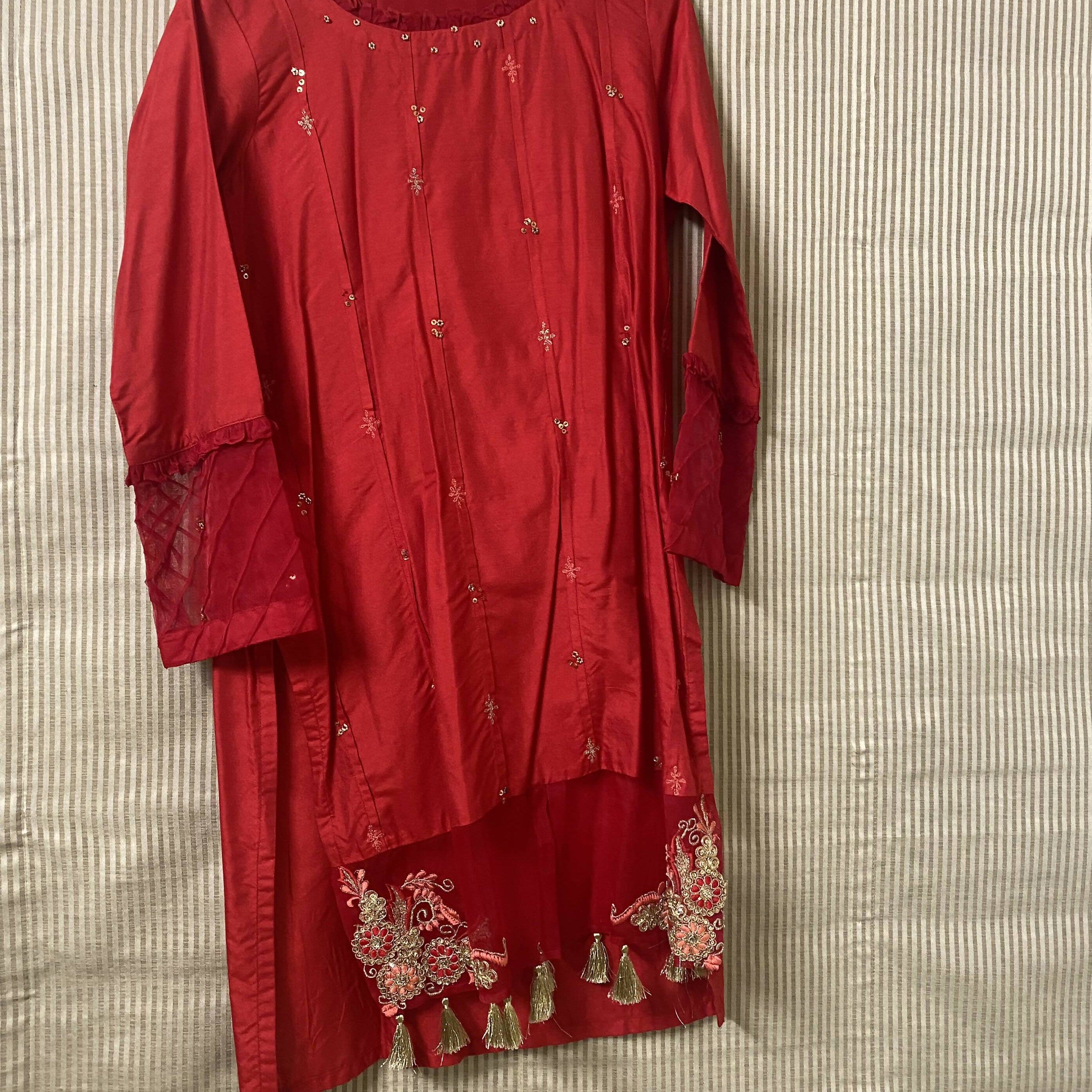 Khaddi Net Red Kurta | Women Locally Made Kurta | Small | Worn Once