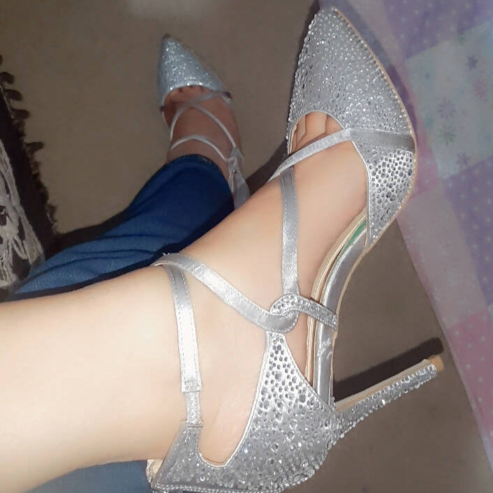 Silver Stone Heels | Women Shoes | Size: 37 | Preloved