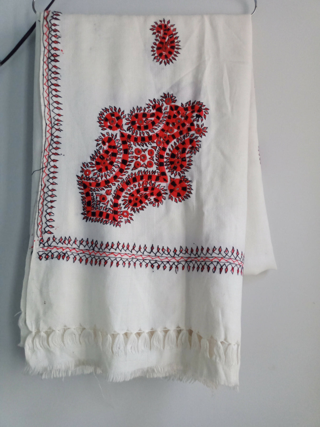 Red & Black Handmade Embroidered Shawl | Women Accessories | Large | New