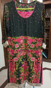 Khaadi | Green Embroidered Shirt | Women Branded Kurta|Medium |Preloved