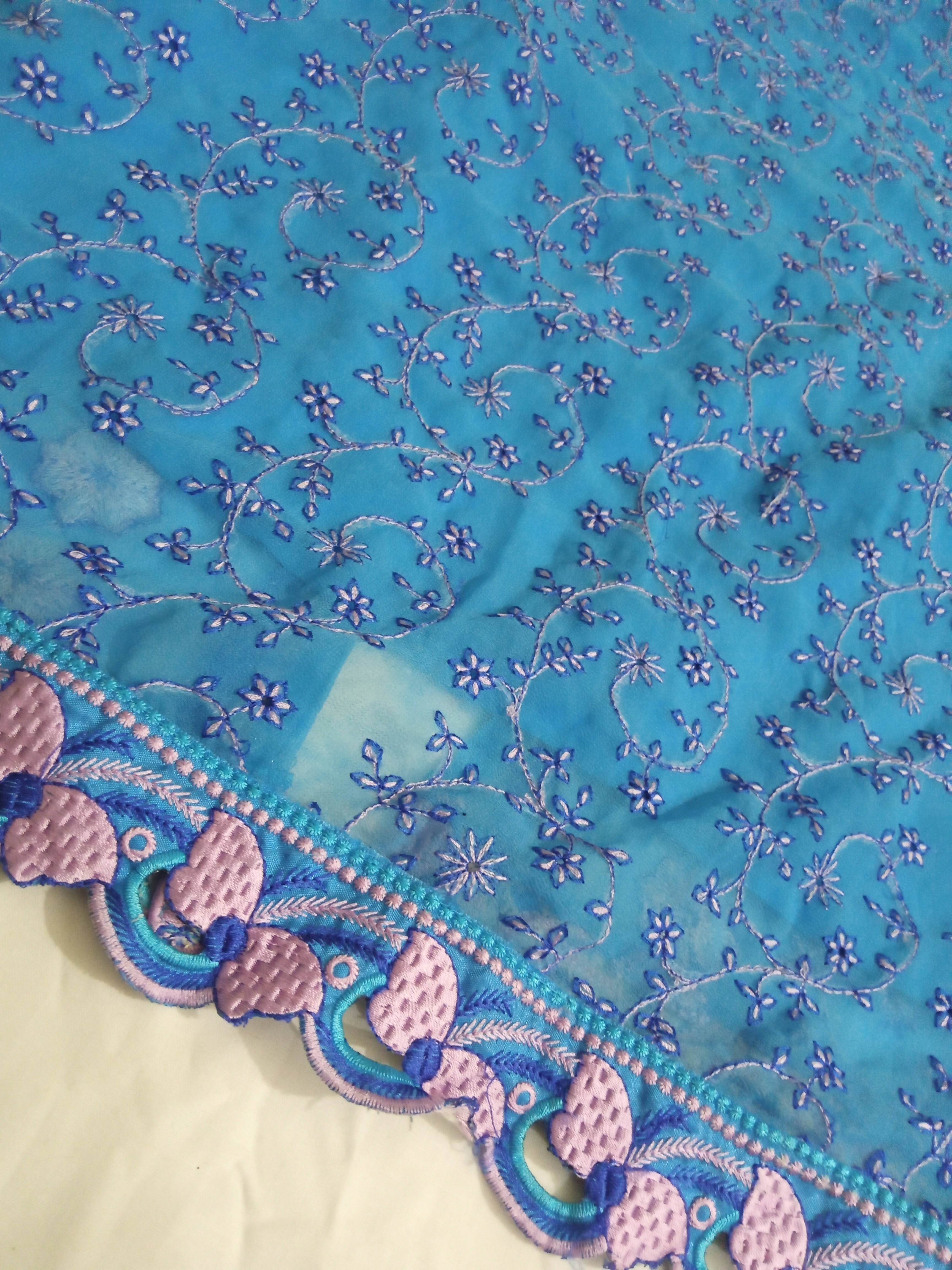 Light Embroidery Blue Chiffon Shirt | Women Locally Made Kurtas | Small | Preloved