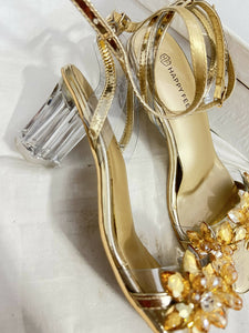 Beautiful Golden Crystal Heels Size (39) | Women Shoes | Preloved