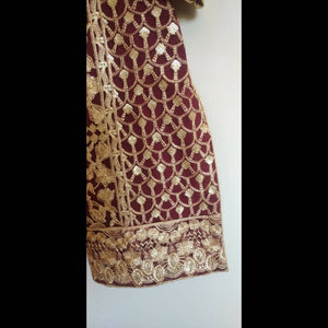 Maroon Red Golden 2 Pc Dress | Women Formals | Medium | New