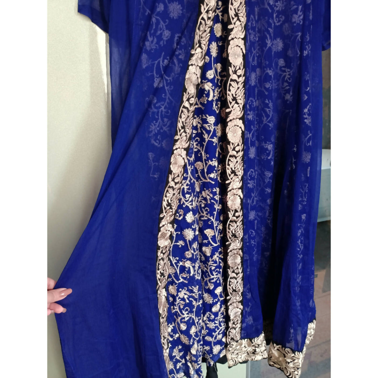 Electric Blue Chiffon Double Layer Maxi | Women Frocks & Maxis | Medium | Worn Once