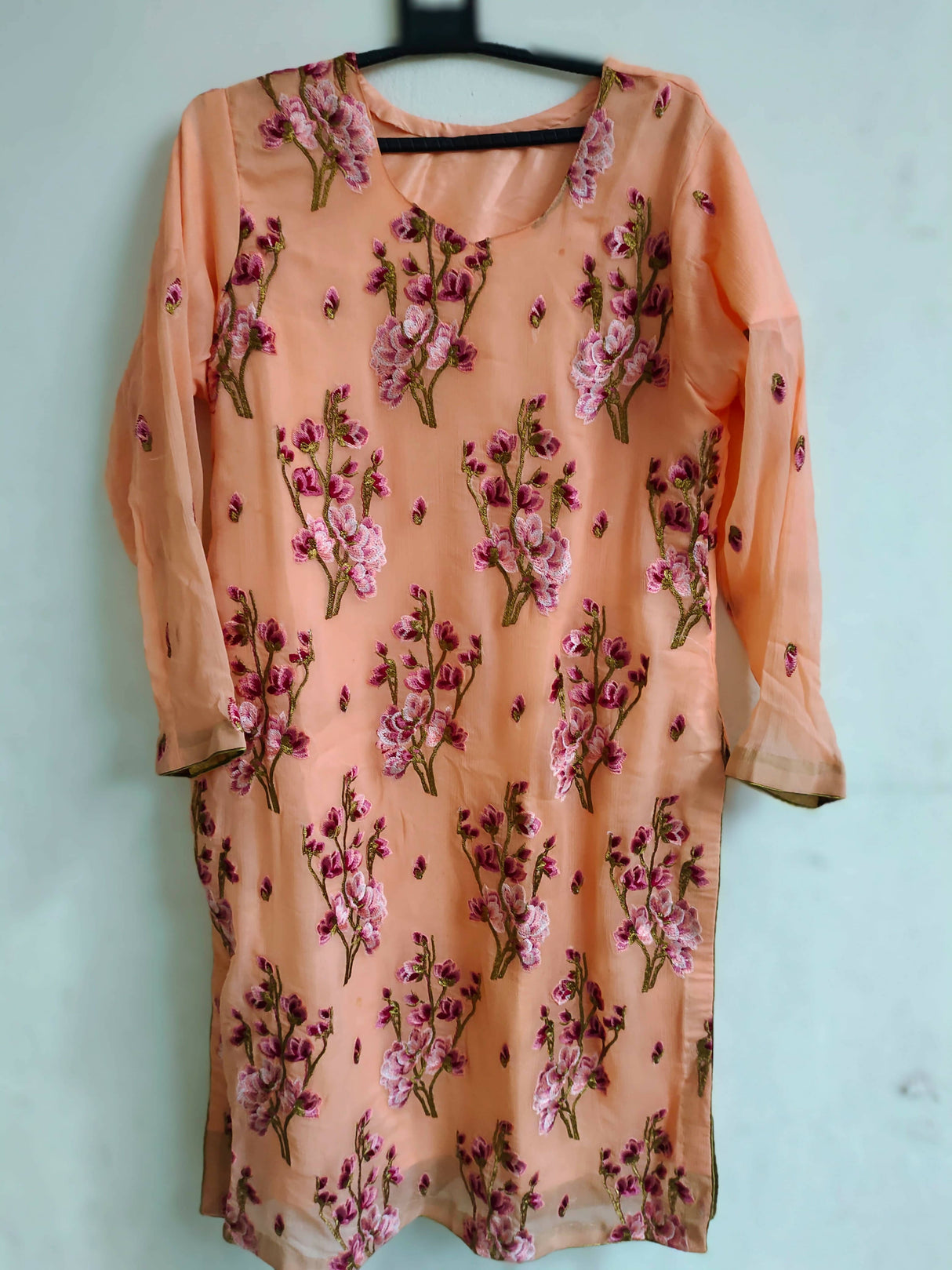 3 Pc Peach Party wear chiffon Embroidered Suit | Women Locally Made Formals | Medium |New