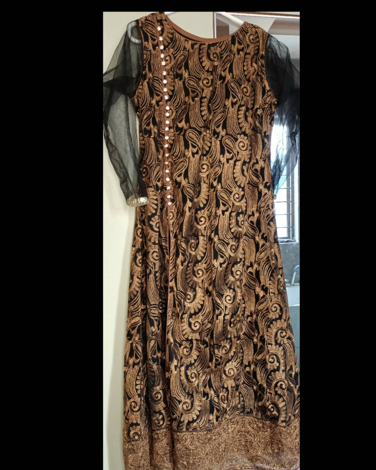 Black Gold Net Maxi | Women Frocks & Maxis | Medium | New