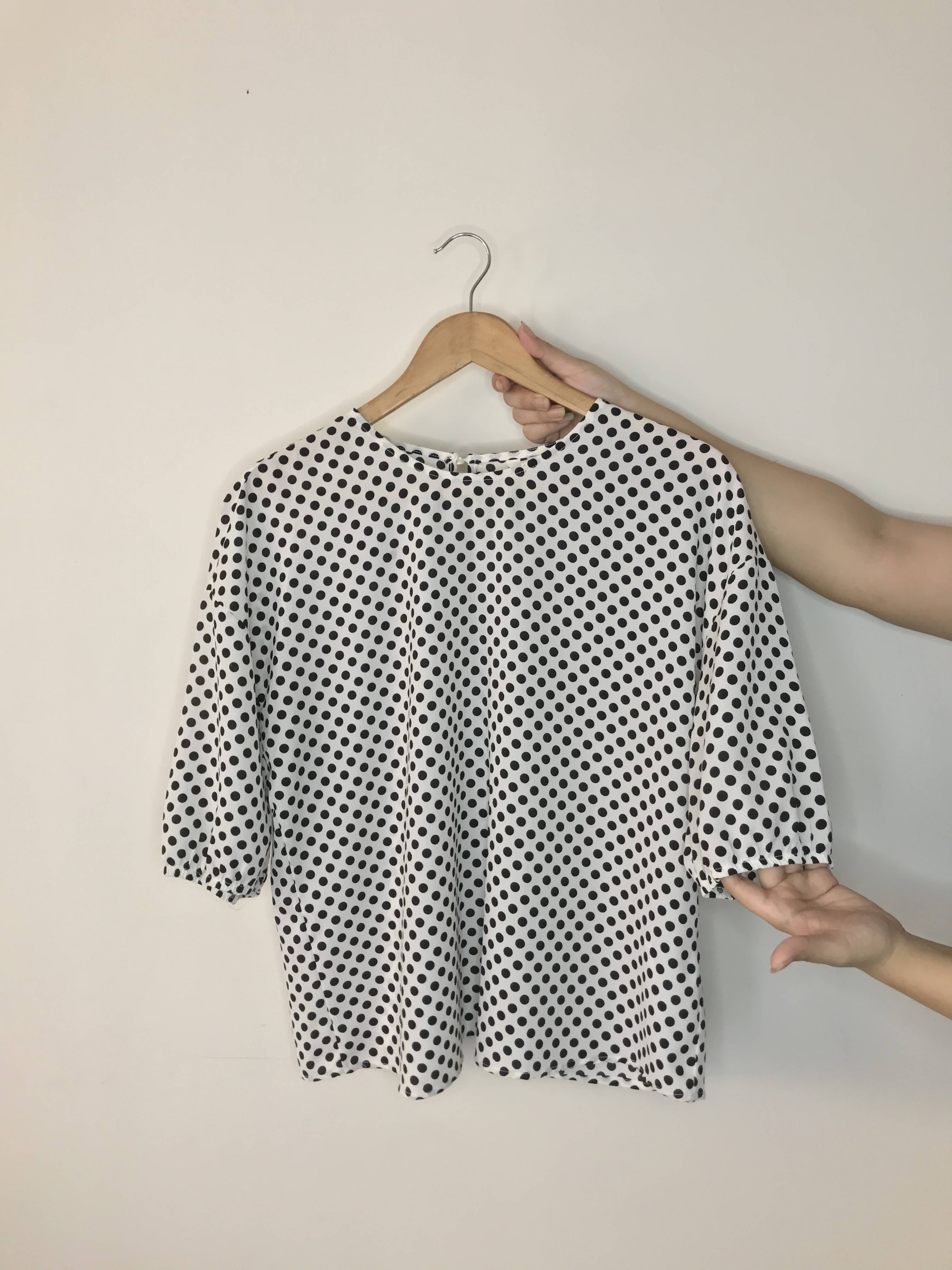 Koton | Black White Polka Dot Blouse Puff Sleeves | Women Tops & Shirts | Worn Once