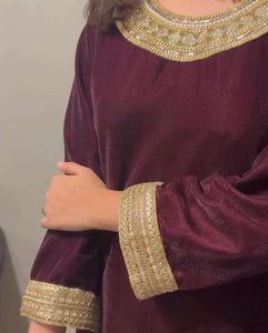 2 piece velvet dress with golden detailing | Women Formals | Size Medium | New