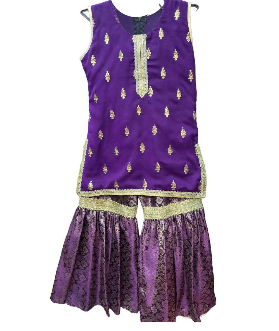 Purple Gharara | Girls Shalwar Kameez | Size: 1-7 years | Brand New