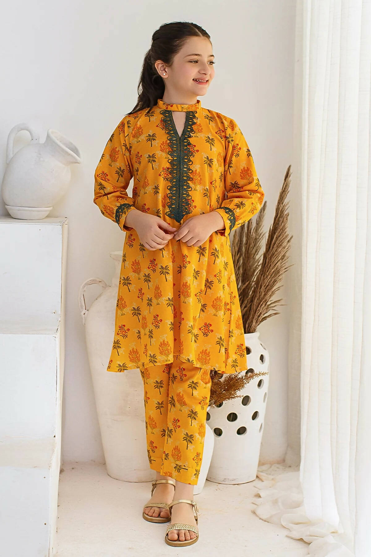 Whimsical Hues |Kids Girls Shalwar Kameez All Sizes New 5-6Y کھدر  پیلا