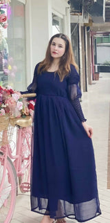 Navy Blue Chiffon Maxi | Women Frocks & Maxis | Medium | New