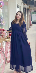 Navy Blue Chiffon Max (Size: M)i | WOmen Frocks & Maxis | New