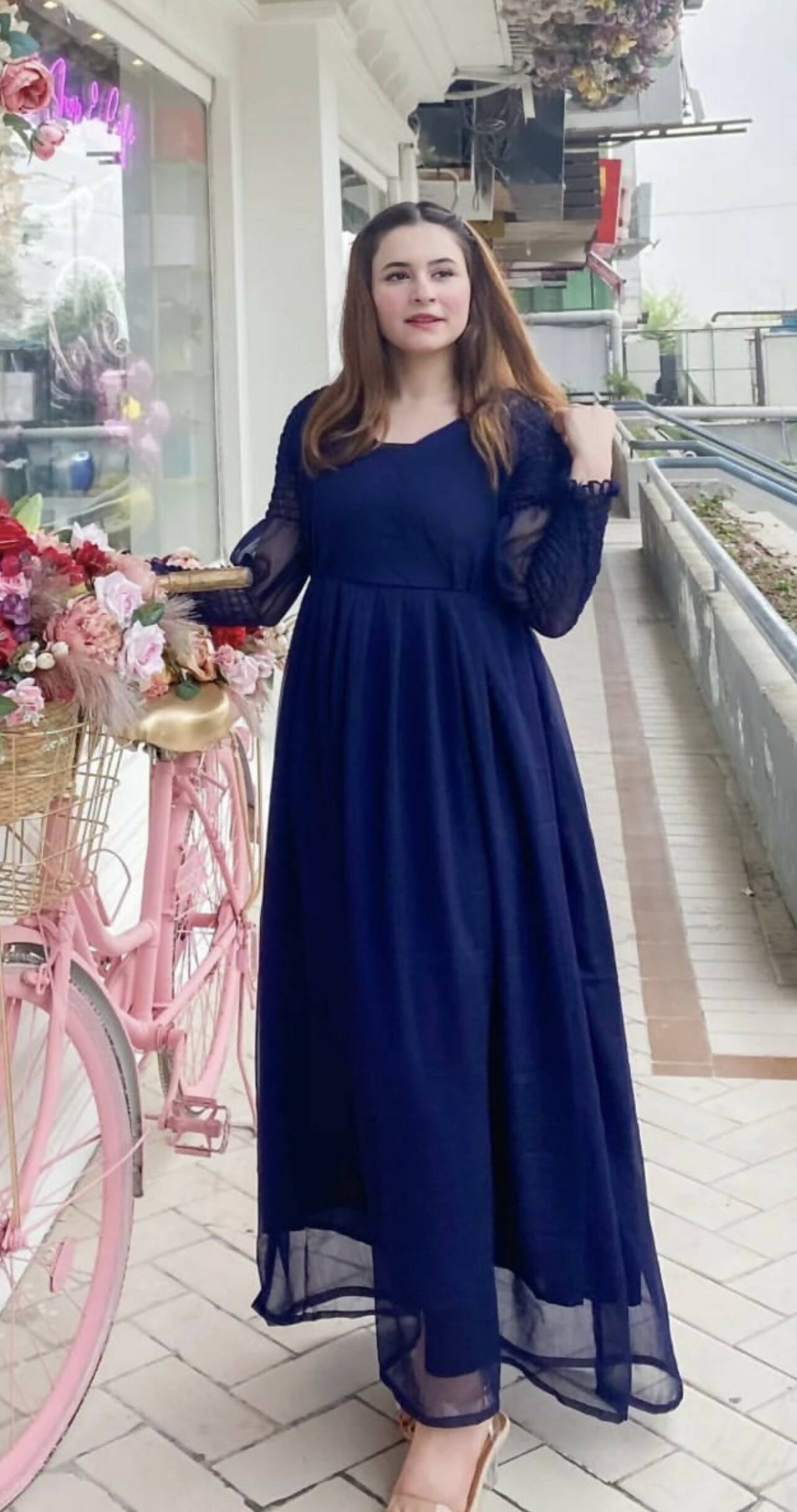 Navy Blue Chiffon Maxi | Women Frocks & Maxis | Medium | New