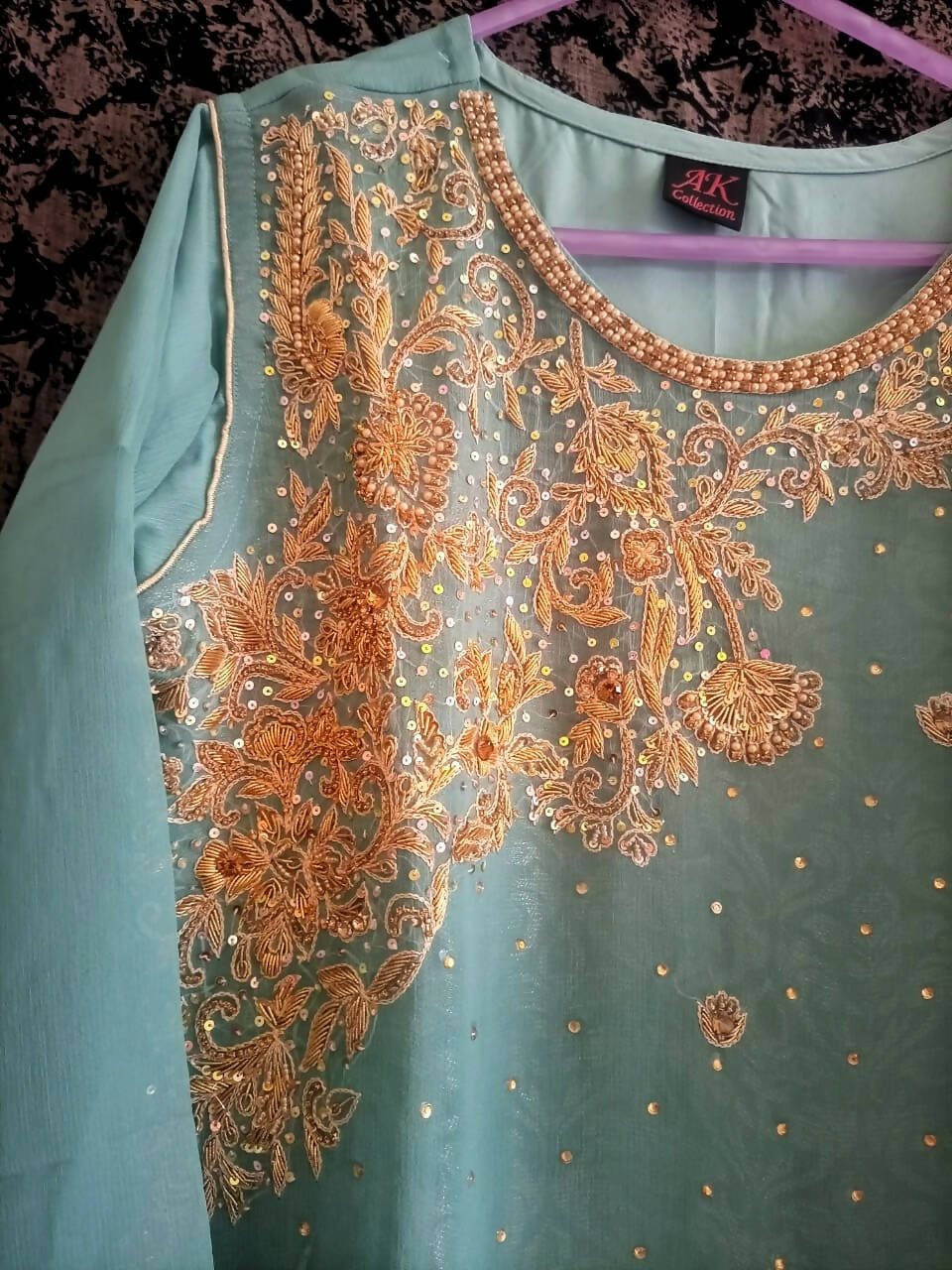 AK collection | Blue Embroidered 3 PC chiffon Suit | Women Branded Formals | Medium | New