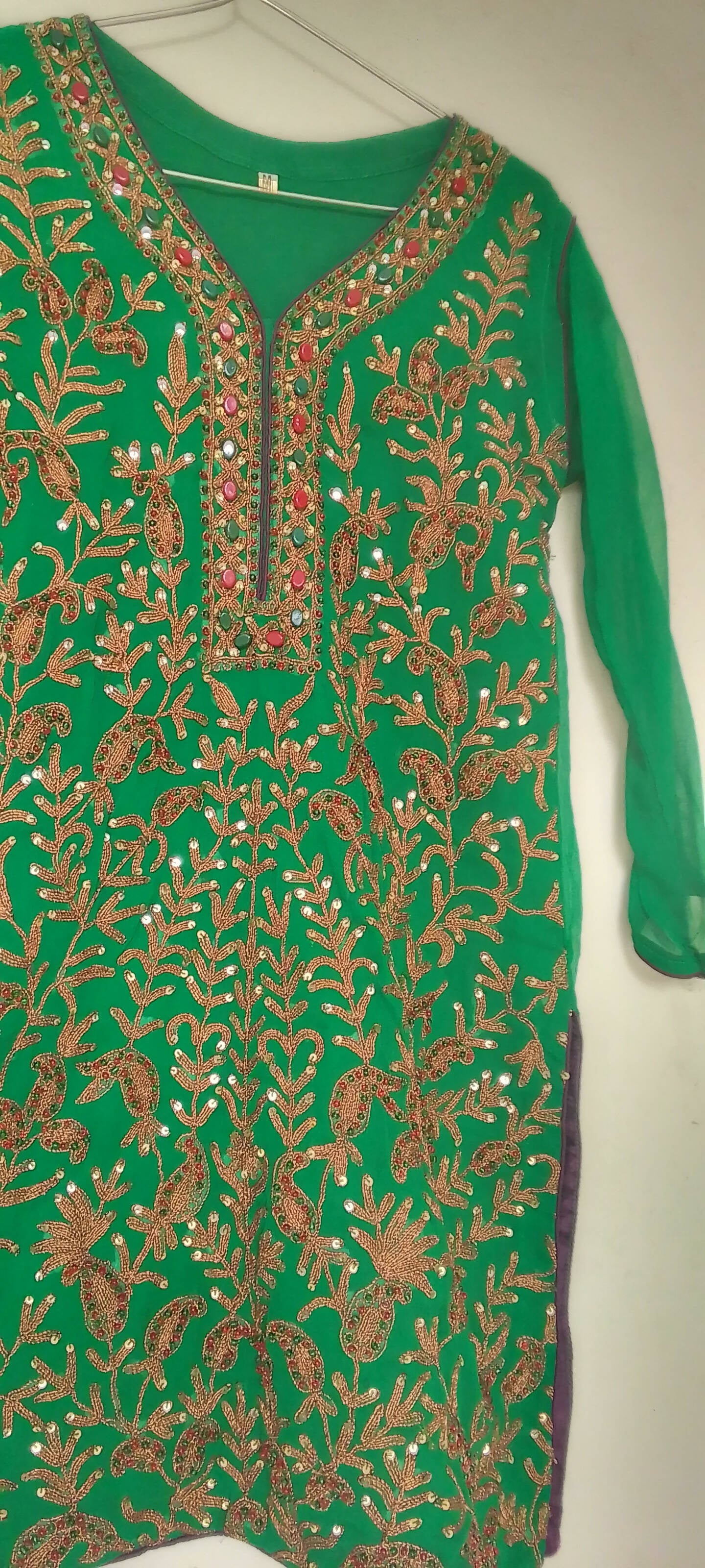 Khaadi | Green Formal wear Embroidery shirt | Women Branded Kurtas | Preloved