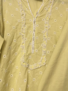 Kayseriya | Lawn Embroidered Lime Yellow Kurta | Women Branded Kurta |Small |Worn Once