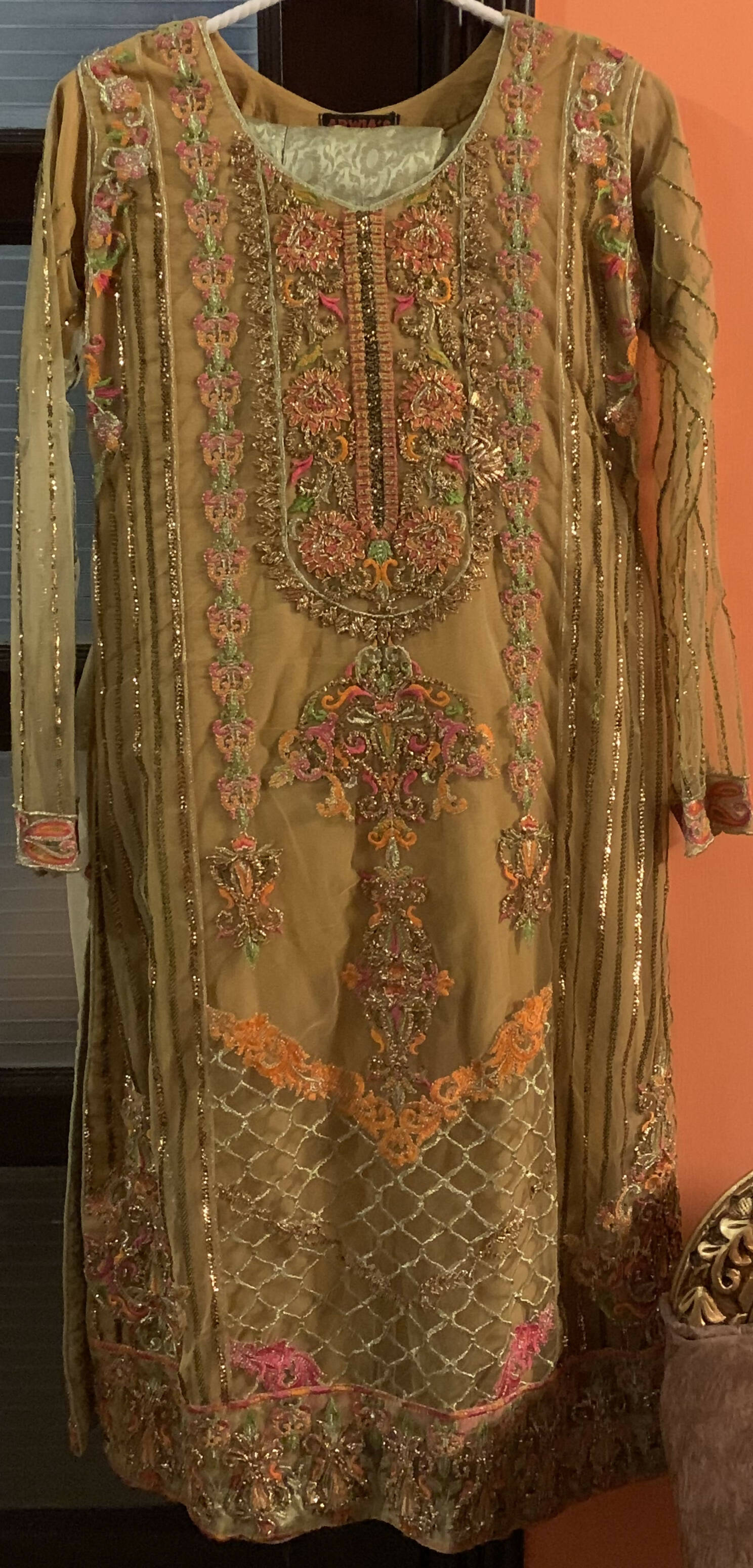Orange Faun Embroidery Dress | Women Formals | Worn Once